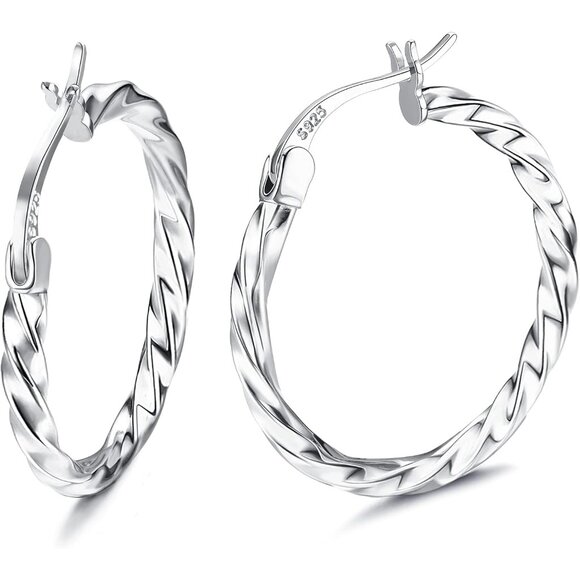 Jewelry - 925 Sterling Silver Hoop Earrings Women 20mm White Gold Plated Lightweight Hypoa
